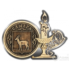 Магнит из бересты Самара-Герб свеча серебро